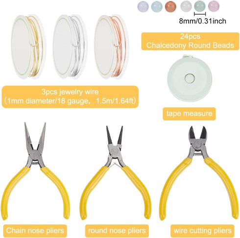 WEBBEDY Wire Wrapped Ring Making Kit, Jewelry Making Supplies Kit with 3-Color Jewelry Wire, Crystal Gemstone Beads, Mini Pliers Tools for Making ...