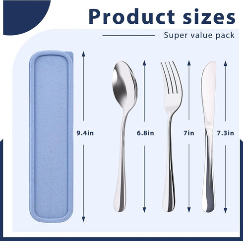 HANSGO 3PCS Portable Utensils Set with Case, Travel Cutlery Set Stainless Steel Utensils Reusable Silverware for Lunch Camping School Picnic Offic...