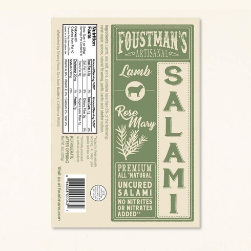 Foustman's Salami Rosemary Lamb Artisanal, Nitrate-Free, Naturally Cured, Gluten-Free, Dairy-Free, No Pork, 8 Oz Sticks...