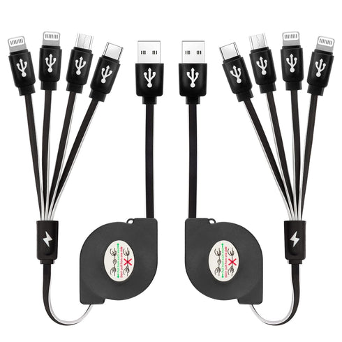 Multi Charging Cable 2 Pack 3FT, 4 in 1 Retractable Multiple Charger Cord Multi USB Cable Adapter with Dual IP/USB C/Micro USB Port for Phone 15 1...