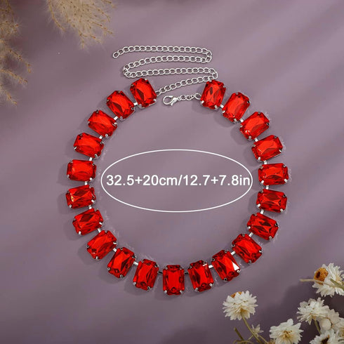 YERTTER Elegant Full Clorful Rhinestone Chunky Chain Luxury Rhinestone Collar Statement Clavicle Choker Necklace Adjustable for Party Music Bar Wo...