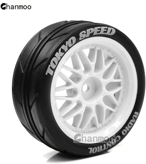 1/10 RC On Road Tires and Plastic Rally Wheels 12mm Hex Drift Tyres for 1:10 Scale Racing Touring Street Car Tamiya TT01 TT02 XV01 TA06 A959 14400...