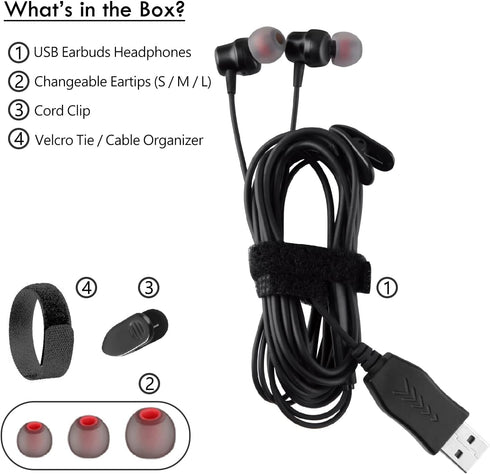 USB Earbuds with 8.2FT Extra Long Cord for Computer, in-Ear USB Headphone Headset with Mic Compatible with Laptop, Desktop PC, Notebook & Chromebo...