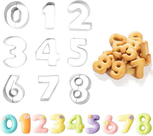 9-Piece Stainless Steel Numbers Cookie Cutter Mold Set Small Biscuits Fondant Chocolate Cutter Mould for DIY New Year Birthday Party Cookie...