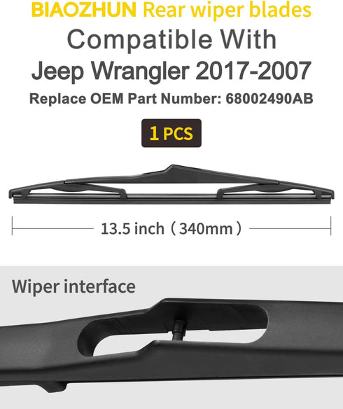 BIAOZHUN 13 inch Rear Wiper Blade Replacement for Jeep Jeep Wrangler 2017-2007 JK Wrangler?Back Window Wiper Blade (13-JK), OEM Factory Replacemen...