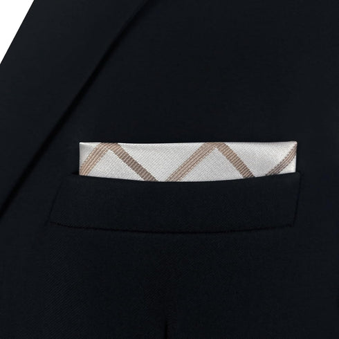 S&W SHLAX&WING Pocket Square for Men Suits Beige with Brown Satin Checks Prom Party Wedding...