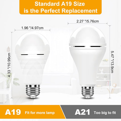 A19 Rechargeable Light Bulbs, 12W Emergency Light Bulbs for Power Failure, 1200mAh Battery Light Bulb, E26/E27 5000K Daylight LED Light Bulb for H...