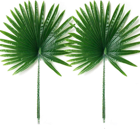 2Pack Artificial Flower Faux Leaves Artificial Palm Leaf Branches Plants Greenery Stems 27.9" Tall Tropical Plant Faux Leaves Hawaiian Luau for Gr...