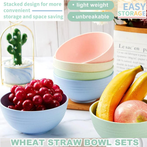 Unbreakable Cereal Bowls 24 oz - Reusable Wheat Straw Bowl - Dishwasher -Microwave Safe - Bamboo Kids Bowls Set, Soup Salad Rice Oatmeal Desserts-...