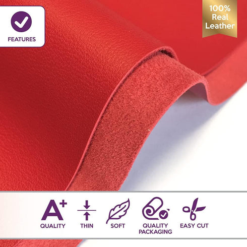 Real Bright RED Leather Material: Genuine True Red Lambskin Leather Sheet for Crafting, Sewing and Personalized Leather Projects (True Red, 8x10In...