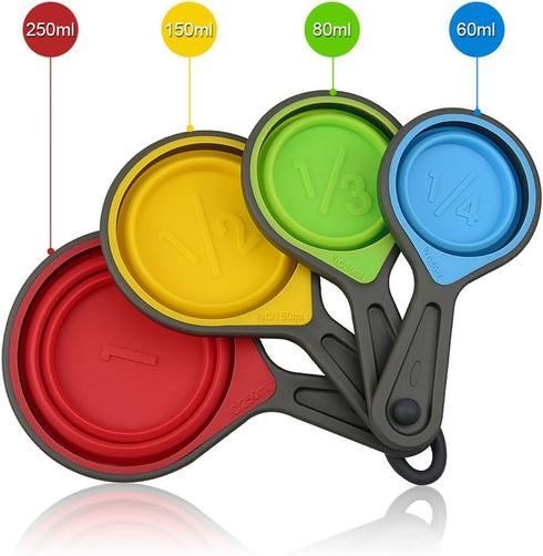 leepiya Measuring Cups and Spoons set, Collapsible Measuring Cups, 8 piece Measuring Tool Engraved Metric/US Markings for Liquid & Dry Measuring, ...