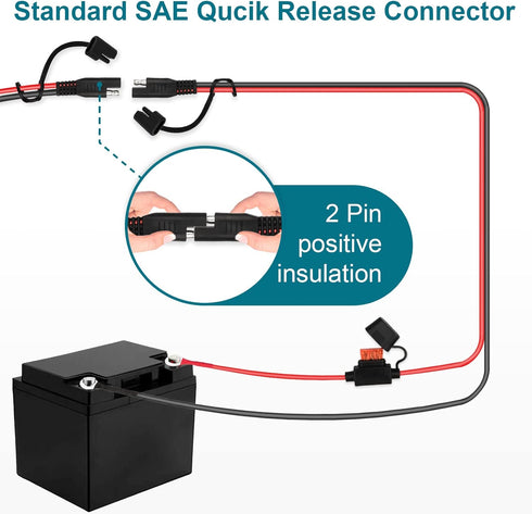 SAE Extension Cable, 2FT 16AWG SAE Battery Connector, Ring Terminal Harness Accessory Cable by MENTBERY...