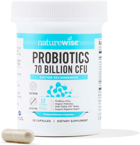 NatureWise Probiotics 70 Billion CFU - 17 Strains + Organic Prebiotics - Immune, Digestive & Gut Health Probiotics for Women & Men - Vegetarian, G...
