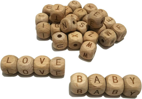 104pcs Square Wood Alphabet Letter Beads - 12MM Natural Beech Wooden Letter Beads for Jewelry Toys Making DIY Mom Mak Name Necklace...