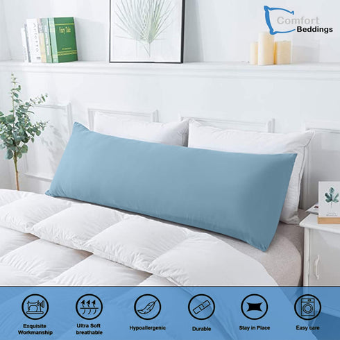 Comfort Beddings Body Pillow Cover Pillowcase 20 x 72 Zipper Closer 100% Organic Cotton 600 Thread Count Premium Light Blue Body Pillowcases Pillo...