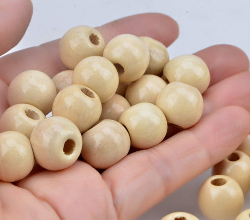 AD Beads Wood Spacer Loose Wooden Craft Beads Big Hole Beads Assorted for Necklace Bracelet Craft Making Decoration (12x14mm 100pcs, Natural Colou...