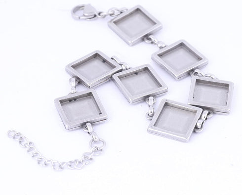 Reidgaller 5pcs Stainlesss Steel Bracelet Making Kit Fit 10mm Square Cabochon Bracelet Bezel Tray Blanks DIY Jewelry Accessories...