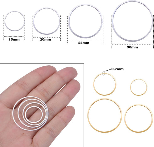 80pcs 15mm/20mm/25mm/30mm Earrings Beading Hoop Earring Findings Brass Round Circle Charms Open Bezel Pendant Frame for DIY Jewelry Earrings Makin...