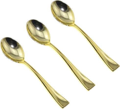 24PCS Plastic Gold Mini Spoons, Disposable Dessert Spoon, Tasting Spoons, Plastic Cutlery for Desserts, Sampling, Appetizers, Catering, Parties, D...