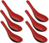 Happy Sales Melamine Soba, Rice Spoons, Chinese Won Ton Soup Spoon, Asian Red and Black, 6 Pack Plain Style...