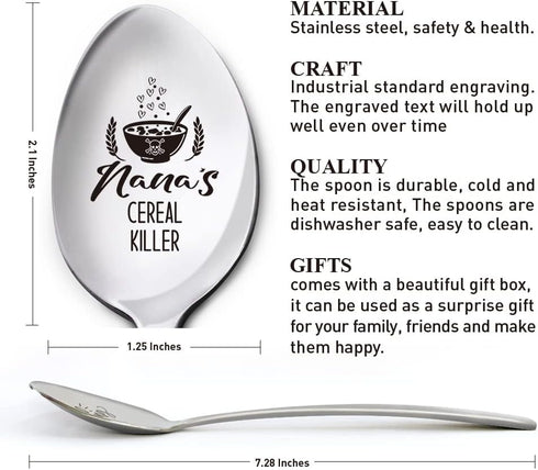 Spoon Gift for Nana, Nana's Cereal Killer, Mother’s Day Birthday Thanksgiving Christmas Gifts for Best Grandma, Grandmother Gifts from Granddaught...