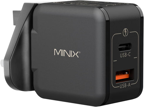 MINIX NEO P1 Mini 33W PPS 2-Port GaN Charger 1 USB-C Port Fast Charger, 1 USB-A Port Quick Charger 3.0. Compatible with iPhone 8-15 Series, Galaxy...