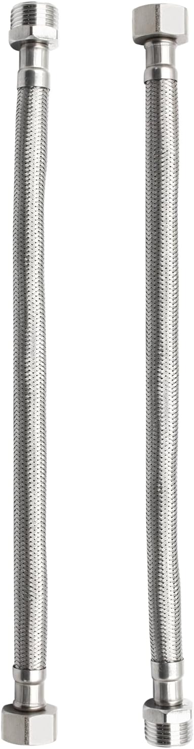 2 Pcs Braided Water Supply Lines Stainless Steel Faucet Line Connector 1/2 FIPx1/2 FIP Flexible Faucet Line Connector(12 Inch)...