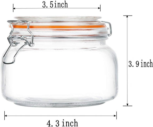 Encheng 16 oz Glass Jars With Airtight Lids And Leak Proof Rubber Gasket,Wide Mouth Mason Jars With Hinged Lids For Kitchen,Glass Storage Containe...