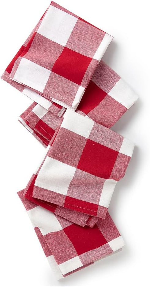 Encasa Homes Anti-Odour Kitchen Dish Towels, 28"x18" (4 Pc Set) Highly Absorbent, Tea Towels for Cleaning & Quick Drying, Cotton Buffalo Red Check...