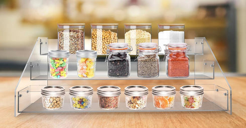 WUIVIUT Spice Rack Organizer For Cabinet, 2 in/Tier Acrylic Tiered Spice Shelf Can Storage Organizer for Kitchen Pantry Countertop...
