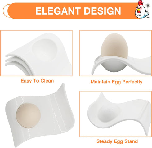 Egg Cup for Soft Boiled Eggs, Kitchenexus Egg Cups & Cracker Topper Set, 4pcs Set Ceramic Wave Egg Holder with Stainless Steel Egg Shell, Egg Stan...