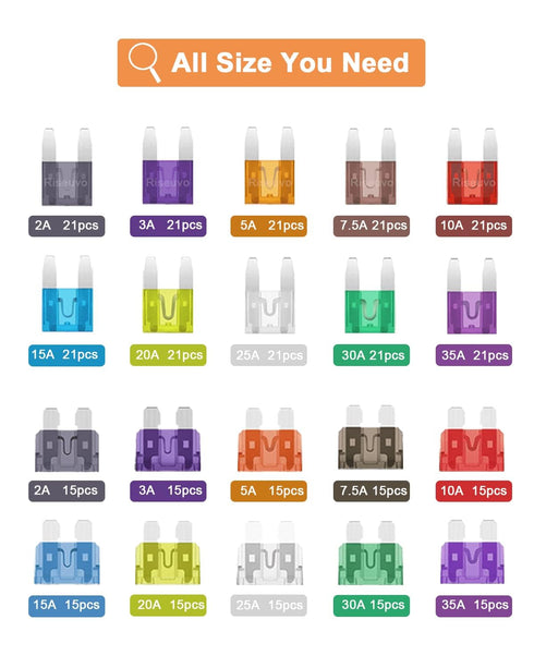 360pcs Car Blade Fuses Assortment Kit - RV Automotive Fuses, Standard & Mini (2A/ 3A/ 5A/ 7.5A/ 10A/ 15A/ 20A/ 25A/ 30A/ 35A), Auto Replacement Fu...