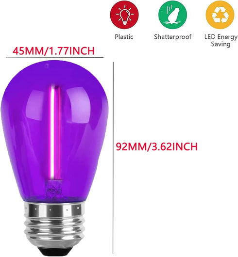 Sxminer 15 PCS LED Purple S14 Bulbs Christmas Replacement Bulb 1W LED String Light Bulb E26 Base Edison Bulbs Plastic Shatterproof Decorative Bulb...