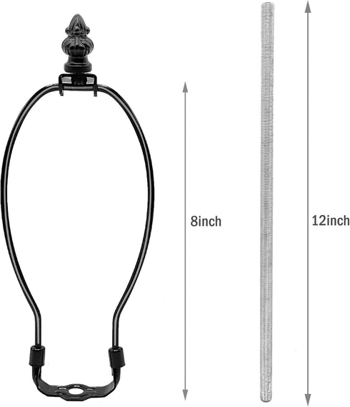 Lamp Kit, Table Lamp Wiring Kit with 8 Inch Harp, 3-Way Socket 2 Pieces 12" Lamp Pipe, with Instructions for DIY Lamp Design or Repair (8 Inch Bla...