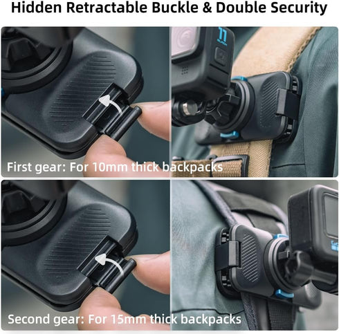 SUREWO 360° Rotation Magnetic Quick Release Backpack Clip Mount Compatible with Gopro Hero 12,11,9,8,7,6,5,DJI Action 4/3 and More...