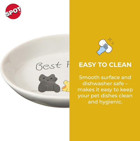 SPOT by Ethical Products - Heavy Ceramic High Gloss Dog Bowl Cat Bowl Durable Dog Food and Water Pet Dish - Dishwasher Safe - BEST FRIENDS OVAL CA...