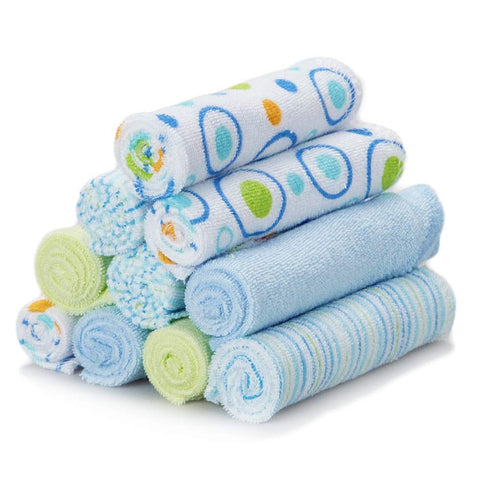 Spasilk Washcloth Wipes Set for Newborn Boys and Girls, Soft Terry Washcloth Set, Pack of 10, Blue Circles...