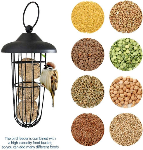 SUQ I OME Metal Tube Hanging Feeder, Fat Ball Holder Feeder, Outdoor Wild Bird Feeder, Wire Suet Ball Feeder Food Dispenser Millet Holder Creative...