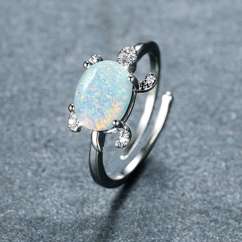 Cultured Opal Turtle Open Statement Ring Cubic Zirconia Crystal Sea Animals Pets Adjustable Stacking Finger Band Promise Eternity Wedding Expand R...