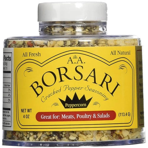 Borsari Cracked Pepper Seasoning Blend - Fresh Cracked Black Pepper Seasoned Salt Blend with Garlic & Red Pepper Flakes - Gourmet Pepper Blend for...