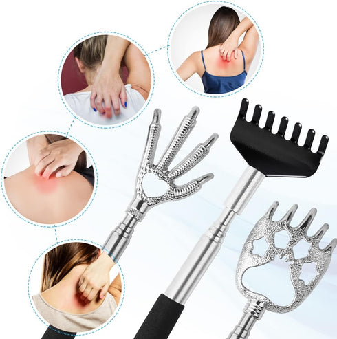 3 Pack Back Scratcher Metal Portable Telescoping with Rubber Handles, Extendable Back Massager Tool with Beautiful Box, White Elephant Stocking St...
