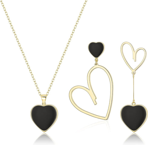 Flyonce Valentines Jewelry Set Mismatched Heart Jewelry Set for Women, Heart Pendant Necklace Asymmetric Earrings Set Valentines Day Gifts for Her...