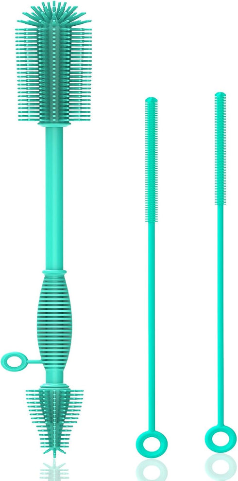 Bottle Brush and Straw Cleaner Set Silicone,Soft Baby Bottle Cleaner Brush,Bendable Straw Cleaning Brush,Long Handle Bottle Brushes for Cleaning (...