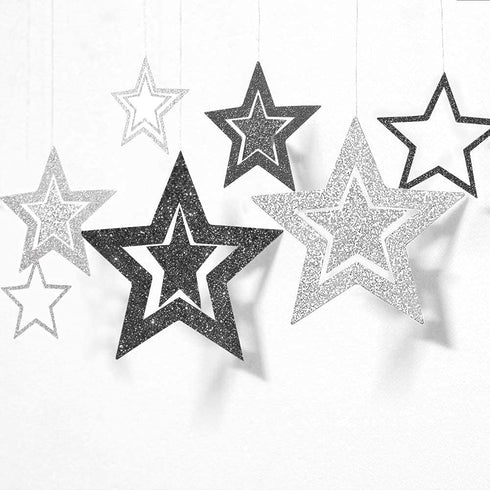Cheerland Glitter Black Silver Party Decorations Star Garlands Starry Night Streamers Hanging Stars Birthday Twinkle Little Star Moon Decorations ...