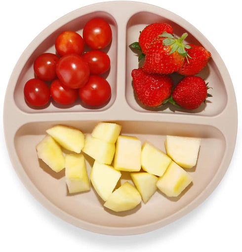 PandaEar Divided Unbreakable Silicone Baby and Toddler Plates - 3 Pack - Non-Slip - Dishwasher and Microwave Safe - Silicone (Blue Green Brown)...