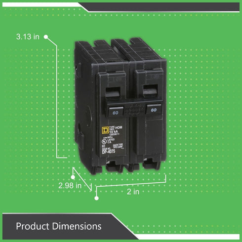 Plug In Circuit Breaker, HOM, Number of Poles 2, 60 Amps, 120/240VAC, Standard...