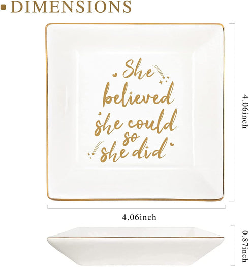Valentines Jewelry Dish Tray Graduation Gifts for Women Spiritual Trinket Tray Ring Mothers Day Gifts She Believed She Could So She Did Congratula...