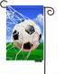 Moslion Soccer Garden Flag Vertical Double Sided Sports White and Black Football in Ball Net in Green Field Grass Blue Sky House Flags Home Burlap...