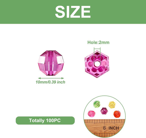 Craftdady 100Pcs Transparent Acrylic Faceted Round Ball Spacer Beads 10mm Random Mixed Colors Plastic Loose Pony Beads for Jewelry Making Hole: 2m...