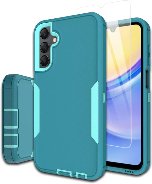 Dahkoiz for Samsung Galaxy A15-5G Phone Case, and Screen Protector, Dust-Proof Port Cover, Full Body Non-Slip Rubber Covered, Wear-Resistant & Dro...